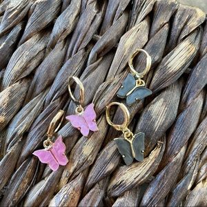 Bundle of 2 pairs butterfly mini hoops - Black/Pink Combo
